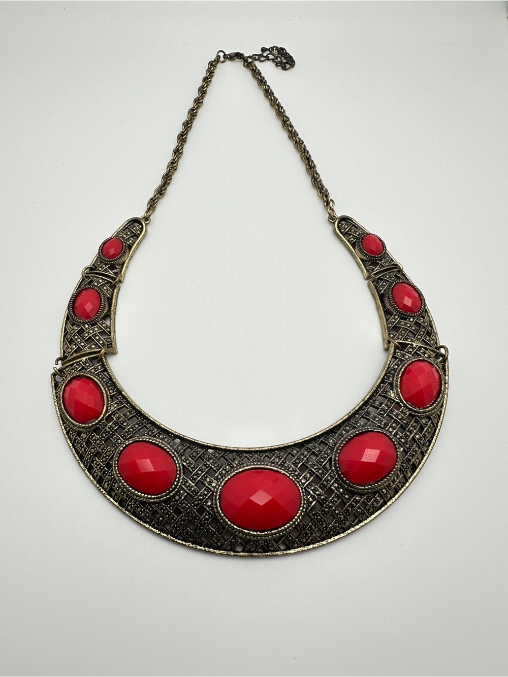 Red Statement Vintage Style Bib Necklace - Women Jewelry